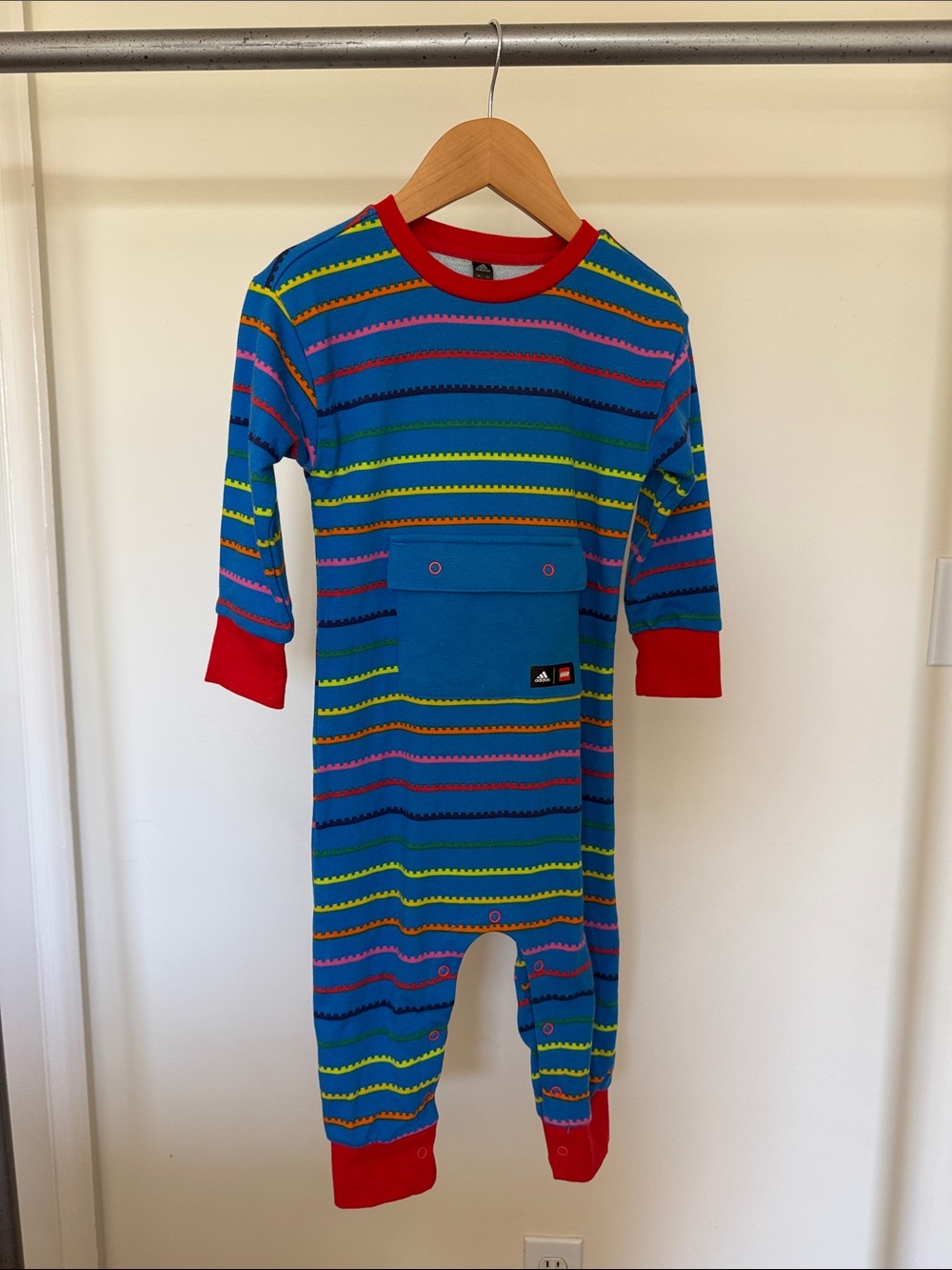 adidas Bright Blue Striped Footie with Red Trim